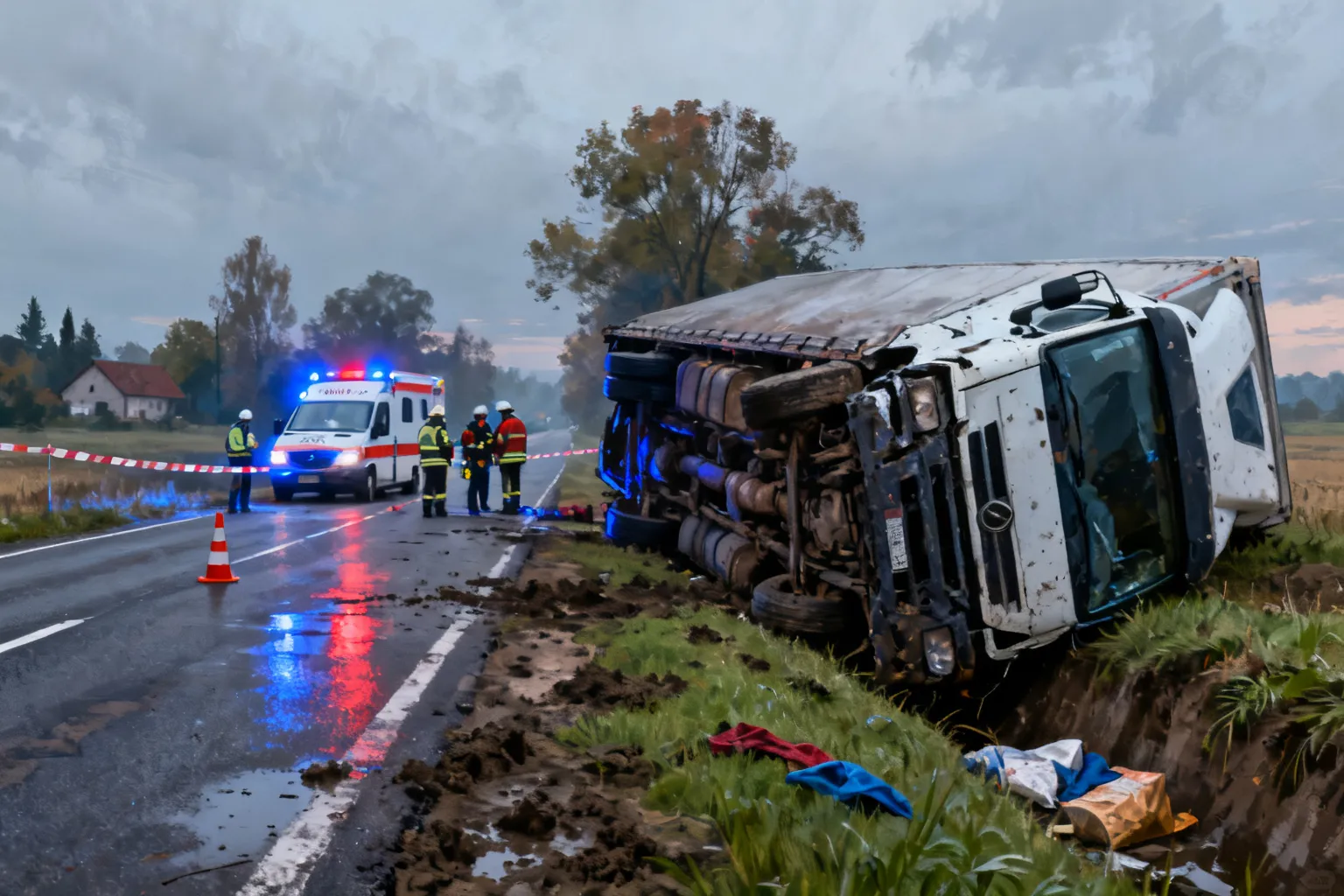 Wypadek DK-60 w Bielsku — ciężarówka w rowie, kierowca trafił do szpitala